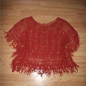 Burnt Orange Crochet Fringe Top